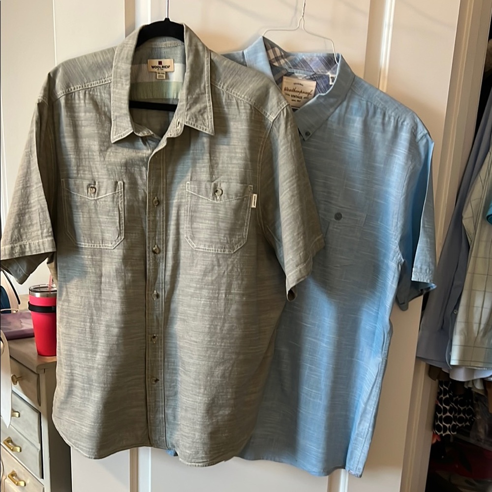 BOGO Free. XXL Men's wool rich  Button-Up Shirts - Green and Blue (weatherproof)